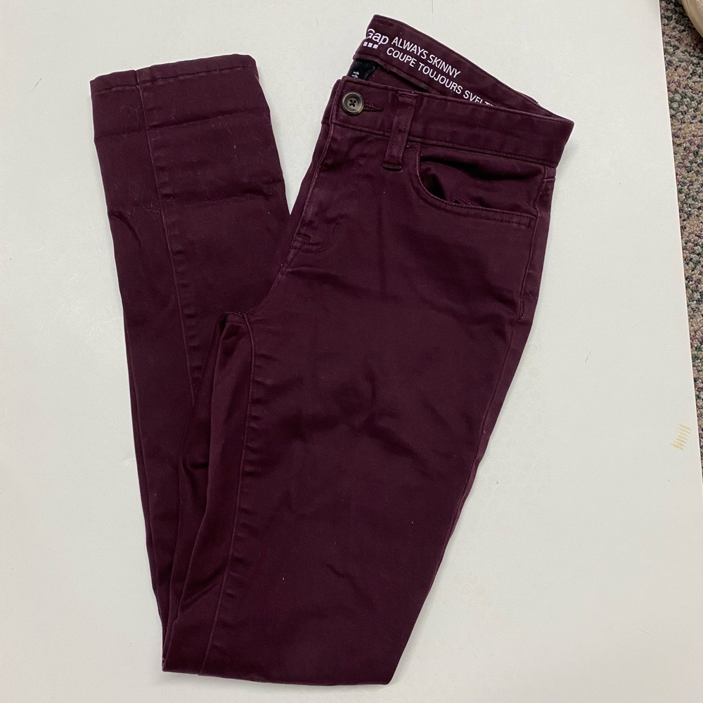 Gap Always Skinny Brushed Cotton Burgundy Pants Jeans Sz 0